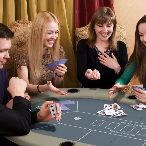 Buy 8 Player Folding Poker Table, with Cup Holders, Cushioning Edge, Brown and Blue, 2 image