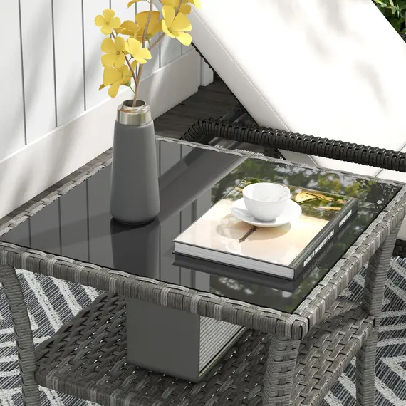 Buy Outsunny Two-tier PE Rattan Square Coffee Table - Grey, 9 image