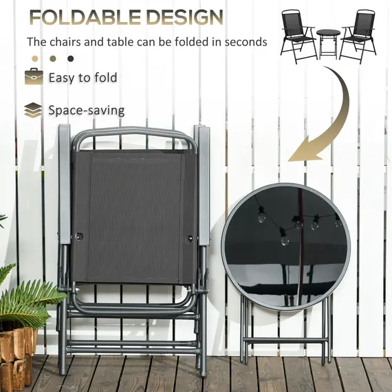 Buy Three-Piece Garden Seat Set, with Glass-Top Table - Black, 5 image