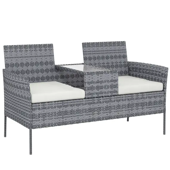 Buy Outsunny Two-Seat Rattan Chair, with Middle Table - Grey