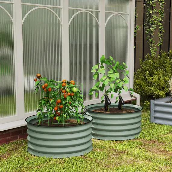 Buy Outsunny Set of 2 Raised Garden Bed, Metal Planter Box with Safety Edging, Easy-to-assemble Stock Tank, Green, 9 image
