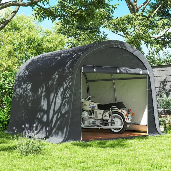 Buy Outsunny 3 x 3(m) Garden Storage Tent, Heavy Duty Outdoor Shed with 2 Doors, Waterproof Portable Shed Storage Shelter with Galvanised Steel Frame for Bike, Motorcycle, Garden Tools, Grey, 9 image