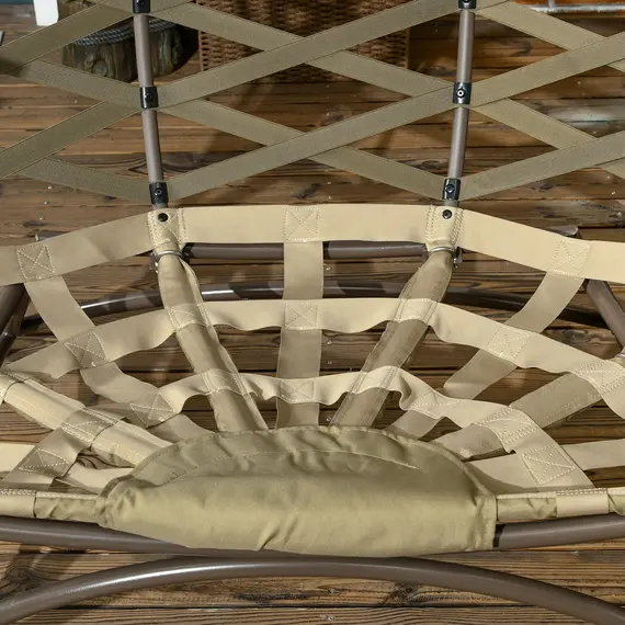 Buy 2 Seater Egg Chair Outdoor, Folding Weave Garden Furniture Chair with Cushion, Cup Pockets - Khaki, 9 image