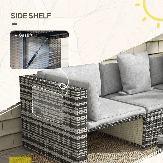 Buy Outsunny Seven-Piece Rattan Patio Furniture Set, with Cushions - Grey, 5 image