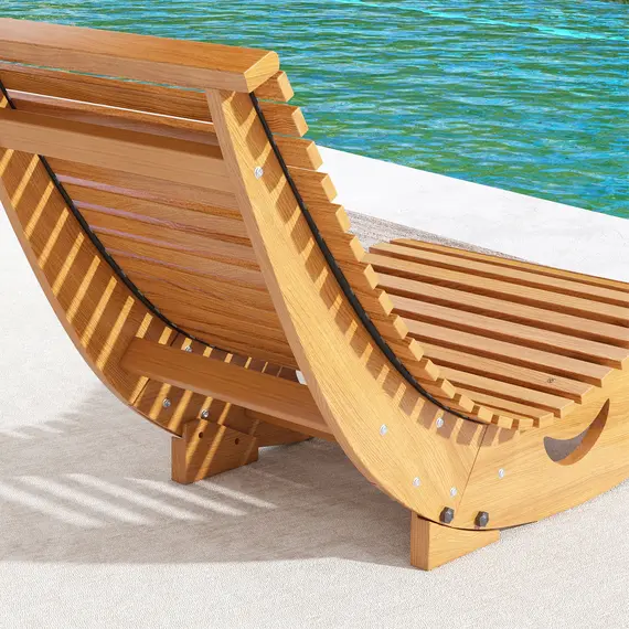 Buy Outdoor Rocking Chair w/ Slatted Seat, Wooden Rocking Chair, 130cm x 60cm x 60cm, Light Brown, 7 image