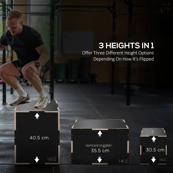 Buy SPORTNOW Multi-Faceted Jump Box, Wooden Step Up Box, for Home, Gym, Exercise, Black, 4 image