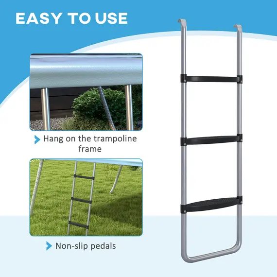 Buy Galvanised Steel Trampoline Ladder, 2 Steps/3 Steps Outdoor Trampoline Accessories for 6ft, 8ft, 10ft, 12ft, 13ft, 14ft, 16ft Trampoline, 110L x 32Wcm, Silver Tone, 6 image