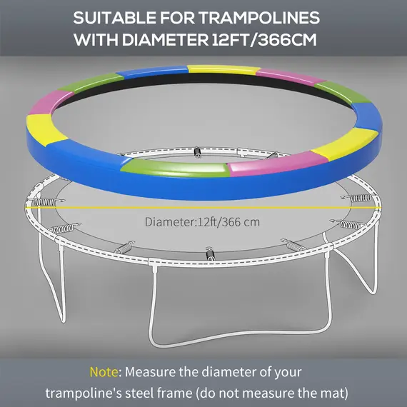 Buy 12FT Trampoline Spring Cover, Plastic Trampoline Pad Replacement with Elastic Cord, Waterproof, UV Resistant and Tear-Resistant, Multi-Colored, 4 image