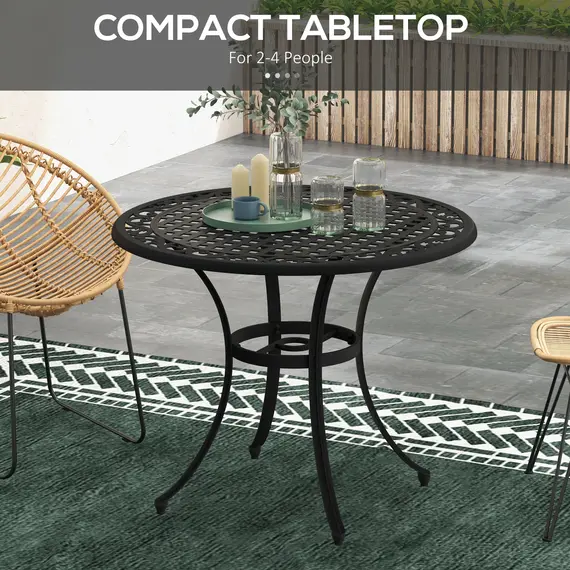 Buy Outsunny Φ90cm Four-Seated Round Aluminium Garden Table, with Parasol Hole, 5 image
