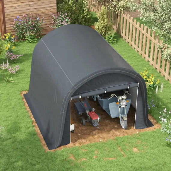 Buy Outsunny 3 x 3(m) Garden Storage Tent, Heavy Duty Outdoor Shed with 2 Doors, Waterproof Portable Shed Storage Shelter with Galvanised Steel Frame for Bike, Motorcycle, Garden Tools, Grey, 8 image