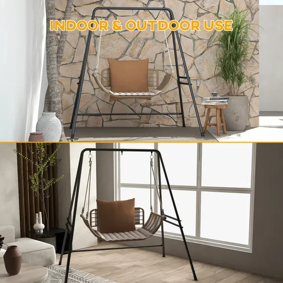 Buy Hammock Chair Stand, Hanging Heavy Duty Metal Frame Hammock Stand for Hanging Hammock Air Porch Swing Chair, Egg Chair, Black, 5 image