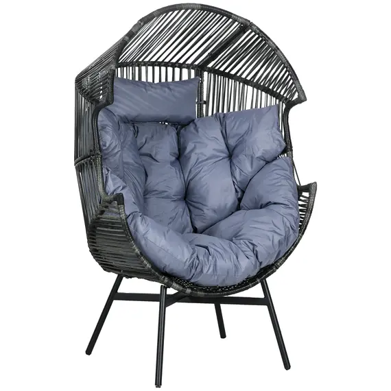 Buy Outsunny String Rattan Egg Chair, with Padded Seat Cushion - Grey/Black