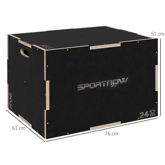Buy SPORTNOW Multi-Faceted Jump Box, Wooden Step Up Box, for Home, Gym, Exercise, 51/61/76cm- Black, 3 image