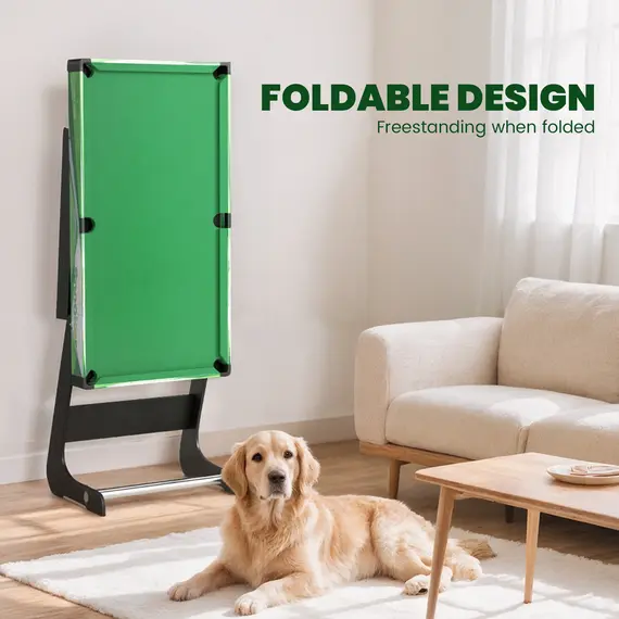 Buy 104cm Folding Mini Pool Table Set with 2 Cues, 16 Balls, Chalk, Triangle, Brush, Green, 4 image