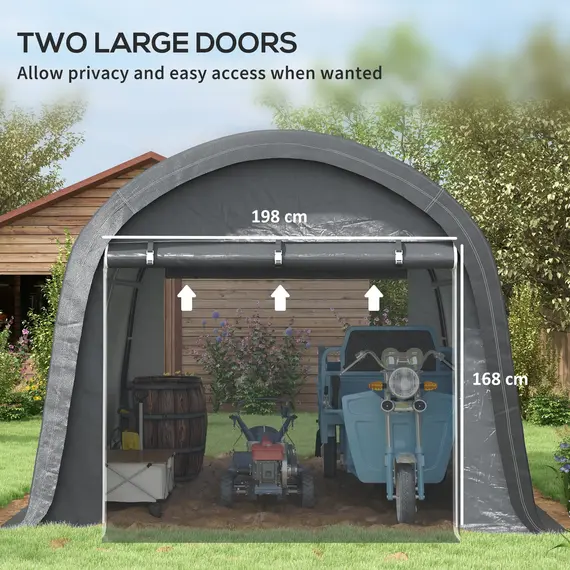 Buy Outsunny 3 x 3(m) Garden Storage Tent, Heavy Duty Outdoor Shed with 2 Doors, Waterproof Portable Shed Storage Shelter with Galvanised Steel Frame for Bike, Motorcycle, Garden Tools, Grey, 6 image