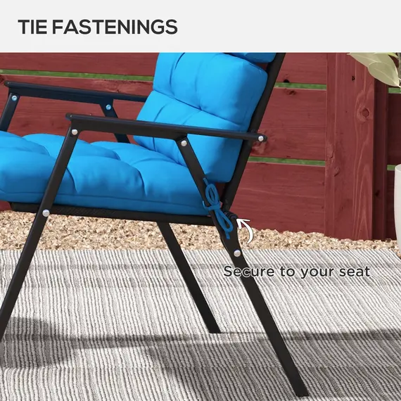 Buy 2-Piece Seat Cushion Replacement with Backrest, Garden Patio Chair Cushions Set with Ties, Blue, 5 image