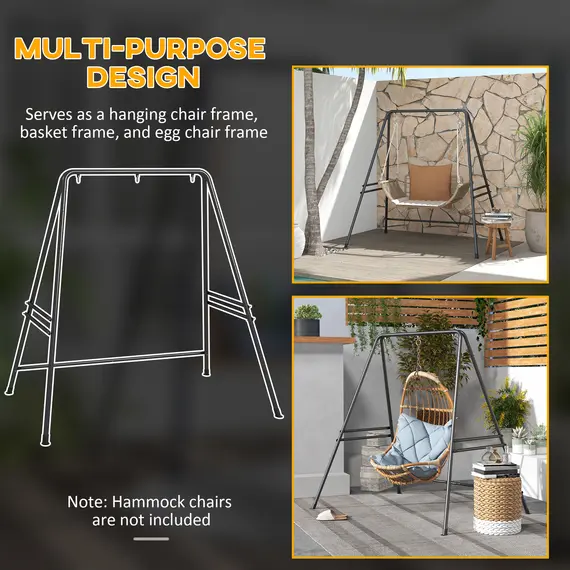 Buy Hammock Chair Stand, Hanging Heavy Duty Metal Frame Hammock Stand for Hanging Hammock Air Porch Swing Chair, Egg Chair, Black, 6 image