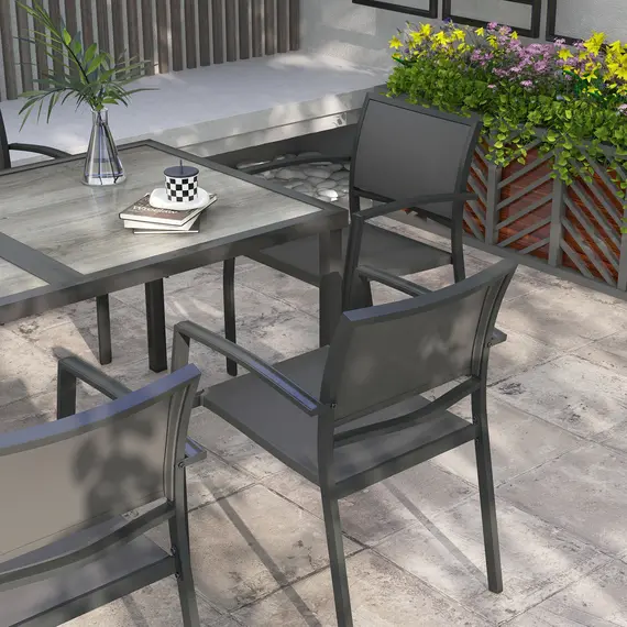 Buy Seven-Piece Casual Outdoor Dining Set, with Wood-Effect Table - Grey, 8 image