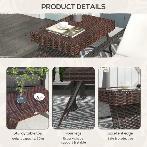 Buy Foldable Outdoor Side Table, Rattan Garden Coffee Table with Steel Frame, Space Saving Bistro Garden Furniture for Patio, Balcony, 60 x 41 x 41 cm, Brown, 7 image