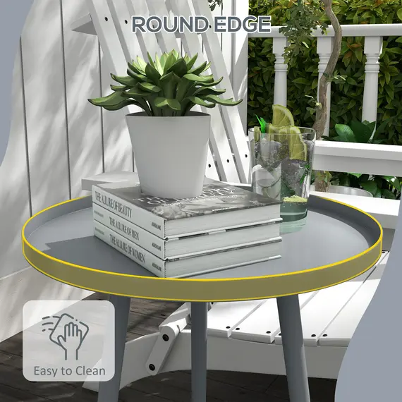 Buy Round Garden Coffee Table, Outdoor Side Table with Rounded Steel Edge, Ø40 x 50H cm, Grey, 6 image
