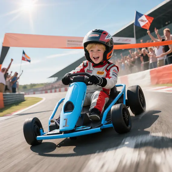 Buy 24V Drift Kart, Electric Ride-On Racing Go Kart w/ 2 Speeds, Steering Wheel, Pedals for Kids Aged 8-12, Blue, 3 image