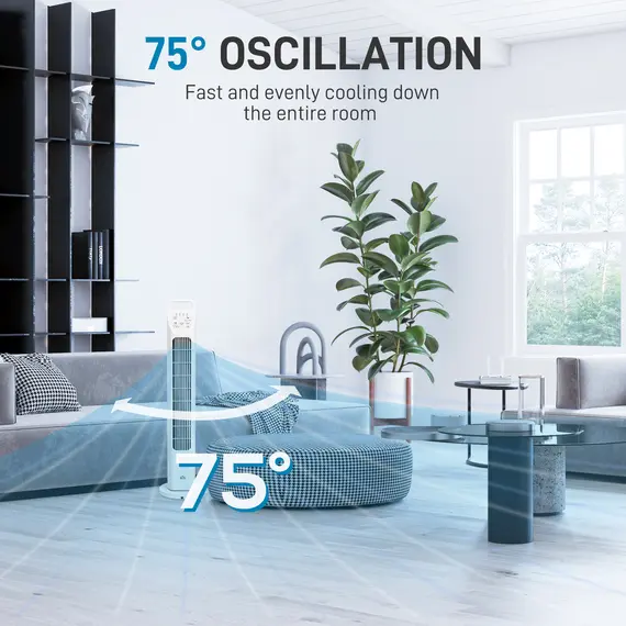 Buy 31" Oscillating Tower Fan with Remote Control, 4H Timer, 3 Speed 3 Modes, Quiet Electric Floor Standing Fan for Home Bedroom Office, White, 5 image