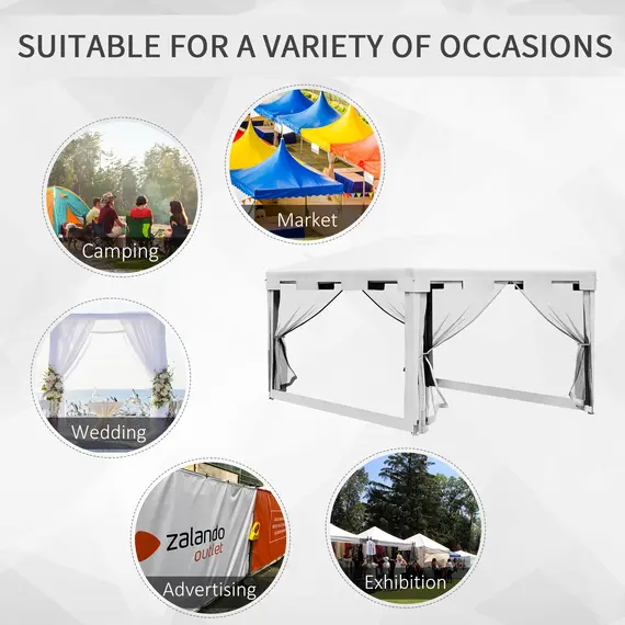 Buy Outsunny 4 x 3 m Party Tent Wedding Gazebo Outdoor Waterproof PE Canopy Shade with Panel, 7 image
