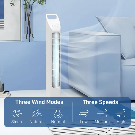 Buy 31" Oscillating Tower Fan with Remote Control, 4H Timer, 3 Speed 3 Modes, Quiet Electric Floor Standing Fan for Home Bedroom Office, White, 4 image