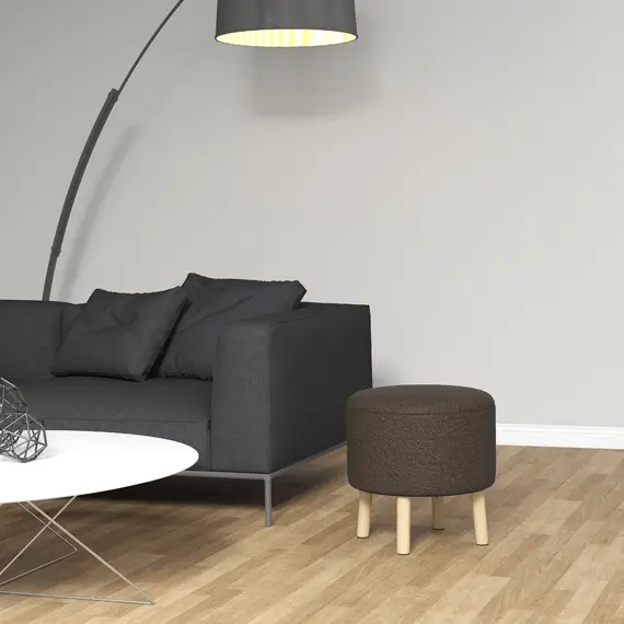 Buy HOMCOM Round Ottoman Stool with Storage, Linen Fabric Upholstered Foot Stool with Padded Seat, Hidden Space and Wood Legs, 8 image