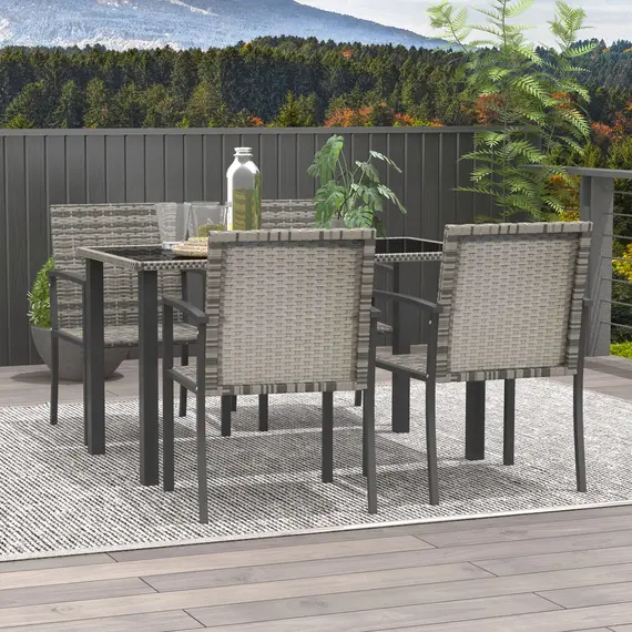 Buy Outdoor Dining Set 5 Pieces Patio Conservatory with Tempered Glass Tabletop,4 Dining Chairs - Mixed Grey, 7 image