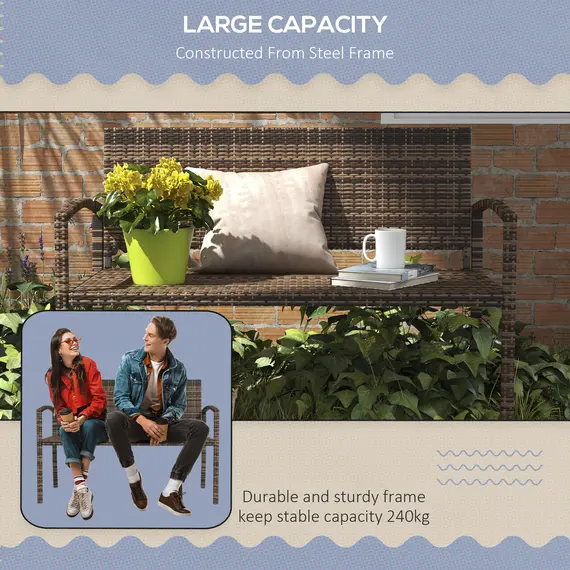 Buy All Weather Wicker Garden Loveseat, 2 Seater Poly Rattan Garden Bench, Outdoor Seating Bench Brown, 7 image