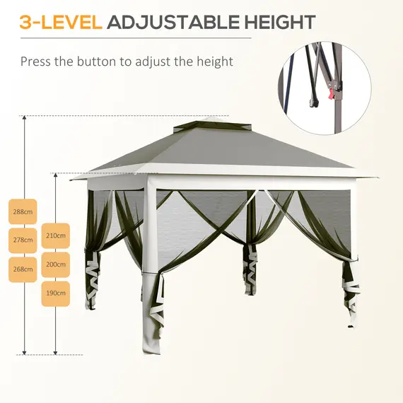 Buy Pop Up Canopy Tent with Double Roof, Zipped Mesh Sidewalls, Carrying Bag, Height Adjustable for Patio Garden, Dark Grey, 6 image