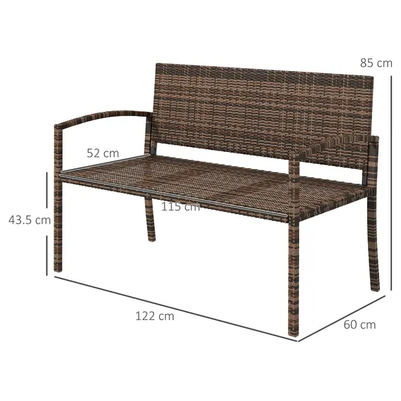 Buy All Weather Wicker Garden Loveseat, 2 Seater Poly Rattan Garden Bench, Outdoor Seating Bench Brown, 3 image