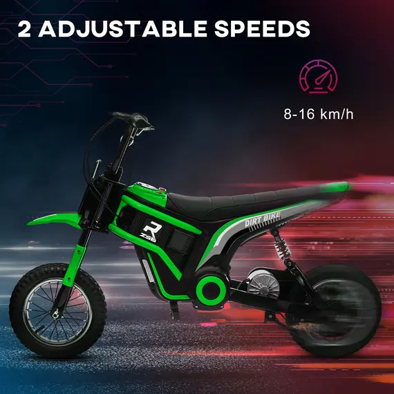 Buy 24V Electric Motorbike with Twist Grip Throttle, Music, Horn, 12" Pneumatic Tyres, 16km/h Max Speed - Green, 5 image