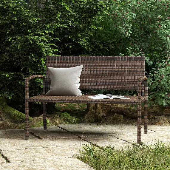 Buy All Weather Wicker Garden Loveseat, 2 Seater Poly Rattan Garden Bench, Outdoor Seating Bench Brown, 8 image