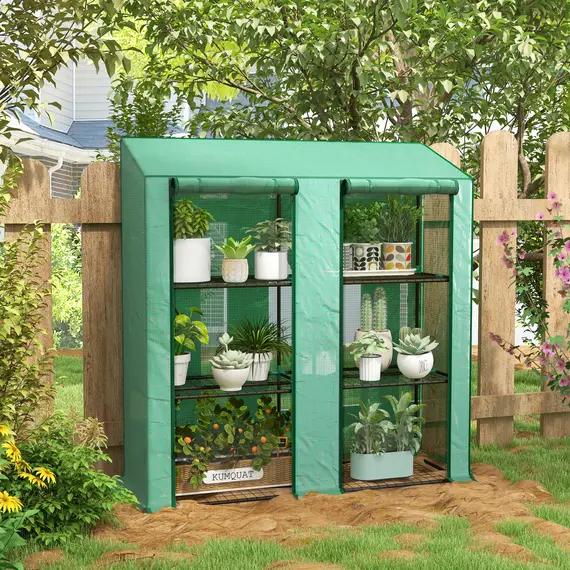 Buy Outsunny 46 x 143cm Three-Shelf Mini Greenhouse - Green, 2 image