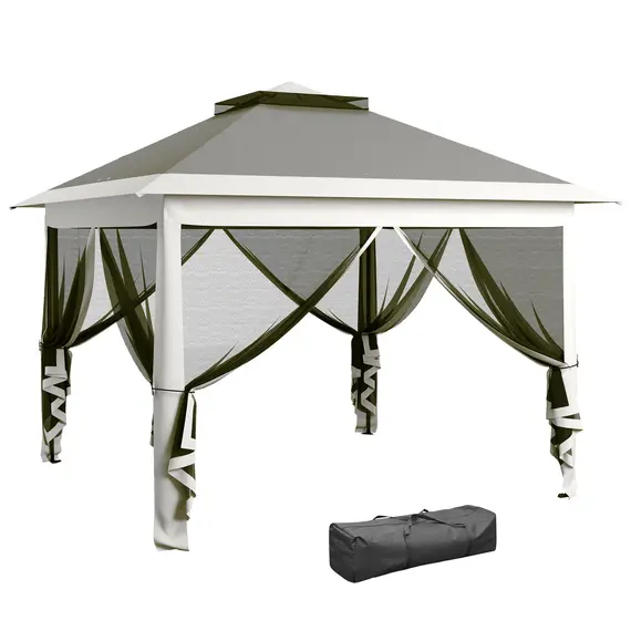Buy Pop Up Canopy Tent with Double Roof, Zipped Mesh Sidewalls, Carrying Bag, Height Adjustable for Patio Garden, Dark Grey