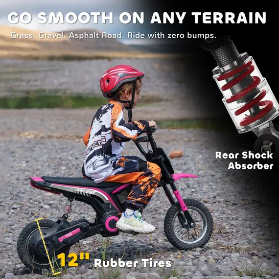 Buy 24V Electric Motorbike with Twist Grip Throttle, Music, Horn, 12" Pneumatic Tyres, 16km/h Max Speed - Pink, 7 image