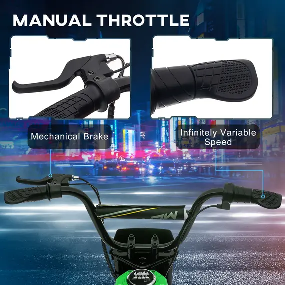 Buy 24V Electric Motorbike with Twist Grip Throttle, Music, Horn, 12" Pneumatic Tyres, 16km/h Max Speed - Green, 4 image