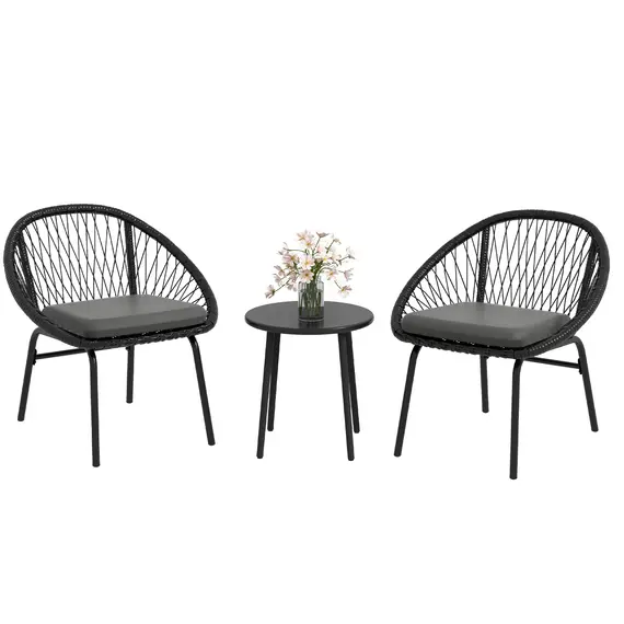 Buy Outsunny Three-Piece Rattan Bistro Set - Black