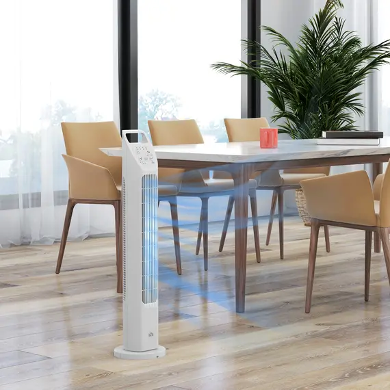 Buy 31" Oscillating Tower Fan with Remote Control, 4H Timer, 3 Speed 3 Modes, Quiet Electric Floor Standing Fan for Home Bedroom Office, White, 8 image