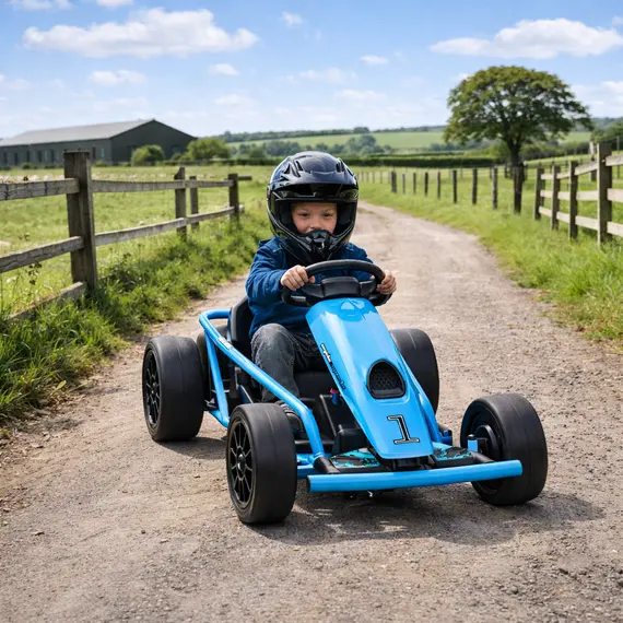 Buy 24V Drift Kart, Electric Ride-On Racing Go Kart w/ 2 Speeds, Steering Wheel, Pedals for Kids Aged 8-12, Blue, 2 image