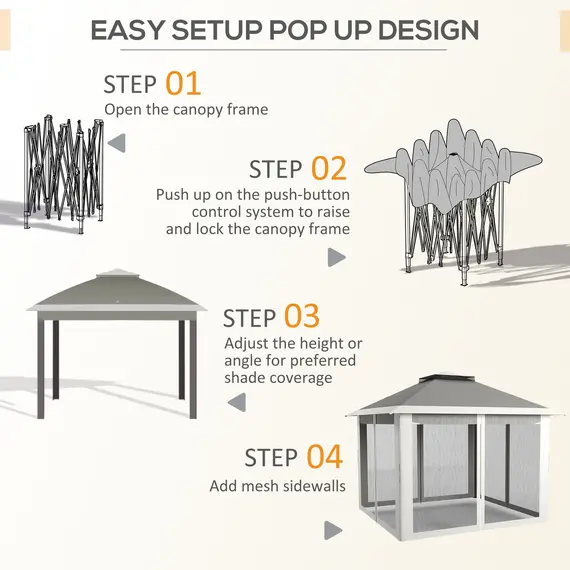 Buy Pop Up Canopy Tent with Double Roof, Zipped Mesh Sidewalls, Carrying Bag, Height Adjustable for Patio Garden, Dark Grey, 5 image
