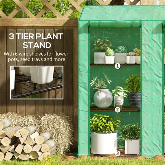 Buy Outsunny 46 x 143cm Three-Shelf Mini Greenhouse - Green, 5 image