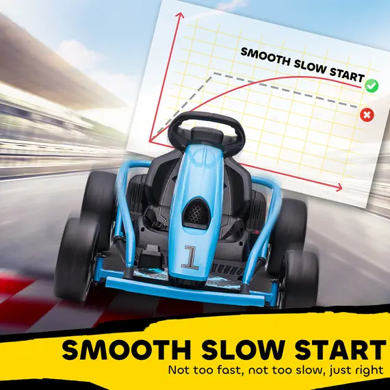Buy 24V Drift Kart, Electric Ride-On Racing Go Kart w/ 2 Speeds, Steering Wheel, Pedals for Kids Aged 8-12, Blue, 8 image