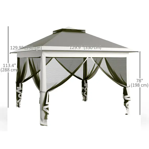 Buy Pop Up Canopy Tent with Double Roof, Zipped Mesh Sidewalls, Carrying Bag, Height Adjustable for Patio Garden, Dark Grey, 3 image
