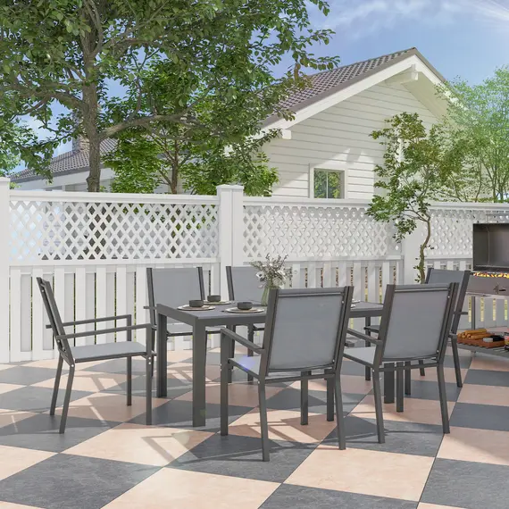Buy Seven-Piece Garden Dining Set, with Plastic Wood-Top Table - Grey, 2 image