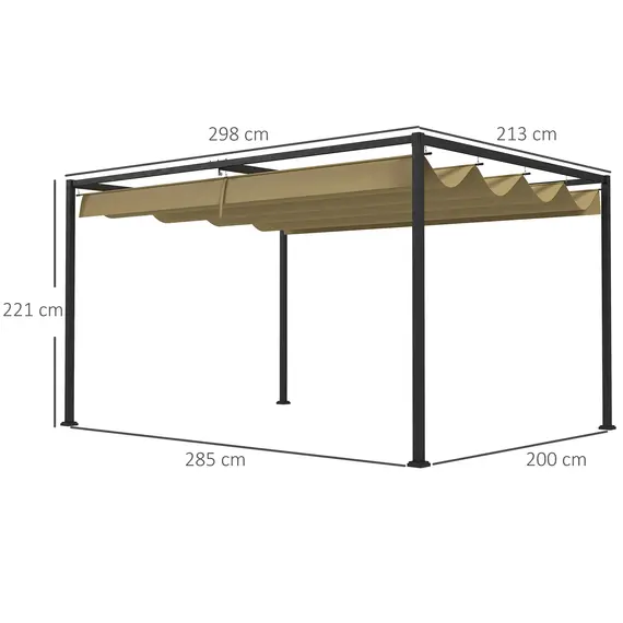 Buy Outsunny 3x2m Metal Pergola with Retractable Roof, Garden Gazebo Canopy Shelter for Outdoor, Patio, Khaki, 2 image