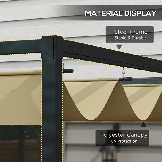 Buy Outsunny 3x2m Metal Pergola with Retractable Roof, Garden Gazebo Canopy Shelter for Outdoor, Patio, Khaki, 3 image