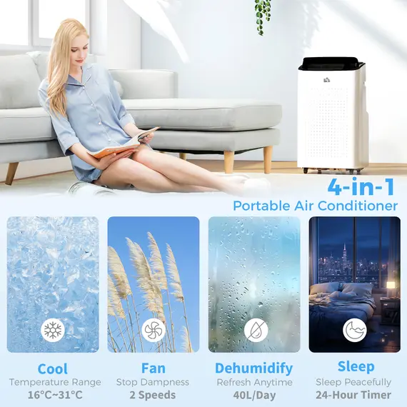 Buy HOMCOM 12000 BTU App-Controlled Mobile Air Conditioner - White, 5 image